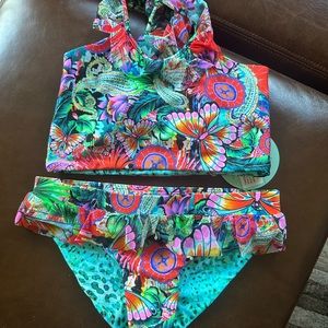 Luli Fama Lulita Girls Viva Cuba Ruffle Tankini Multicolor -Size 8